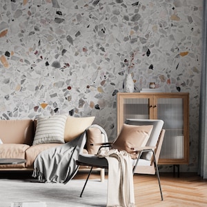 Contemporary Terrazzo Wallpaper Peel and Stick, Terrazzo Wall Mural, Trendy Texture, Peel and Stick, Terrazzo Pattern Wall Mural