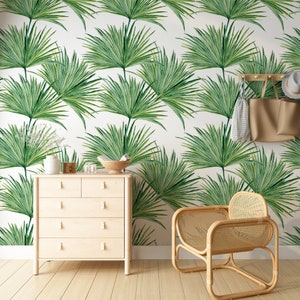 Tropical Rain Forest Palm Leaves Wallpaper, Green Tropical Wallpaper, Tropical Leaves Wall Murals Wall Decor for Living or Dinning