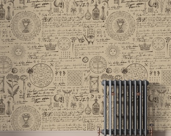 Medicine Themed Wallpaper, Medicine Herbal Wallpaper, Herbal Gothic Wallpaper, Peel and Stick, Retro Wallpaper, Wall Art, Esoteric Wallpaper