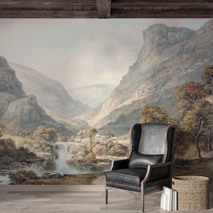 Vintage forest landscape wallpaper, wall mural, scenic wallpaper, Tree landscape wallpaper, Scene wallpaper, Wall art, Scenic painting