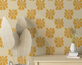 Daisy Wallpaper, Retro Whimsy Daisy, Retro Flower Wallpaper, jaren '70 behang, verwijderbare Peel en Stick Wallpaper