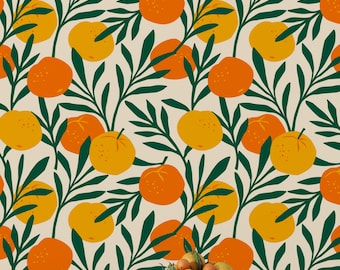 Vintage Orange Wallpaper, Retro Oranges French Citrus Removable Peel and Stick Wallpaper, Wallpaper for Kitchen