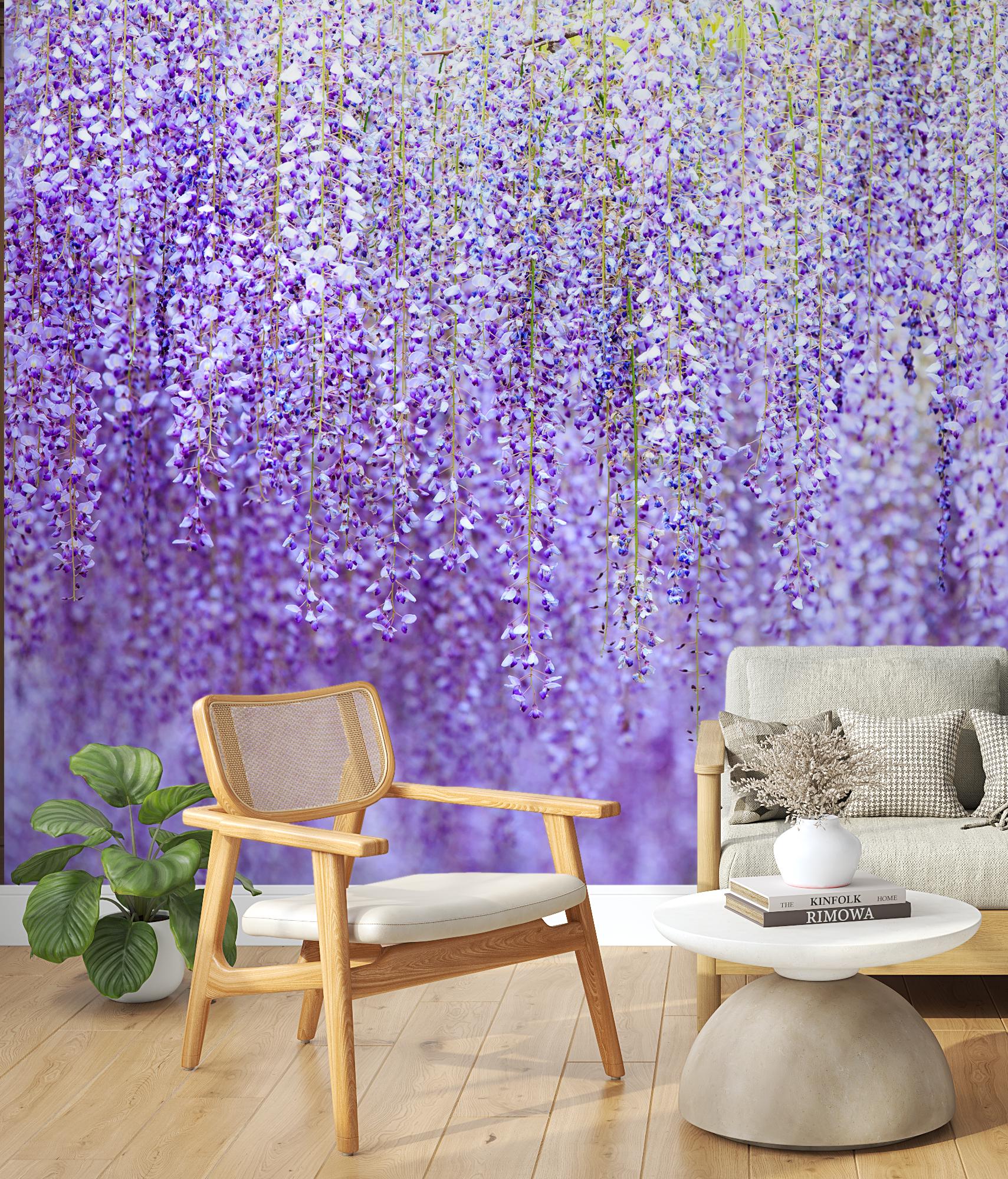 Vintage Purple Wisteria Floral Wallpaper, Beautiful 3D Wisteria Flowers ...