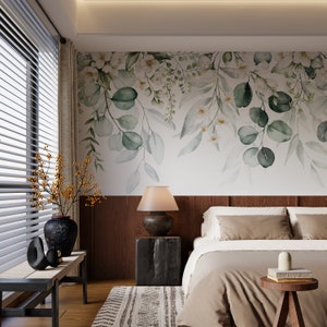 Green Eucalyptus Peel and Stick Wallpaper, Leaves and Branches Removable Wall, Floral Leaf Self Adhesive Wall
