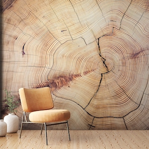 Wooden Slab Wallpaper & Farmhouse, Wood Wallpaper Bedroom Living Room Accent Wall, Wood Slice Wall Art Self Adhesive