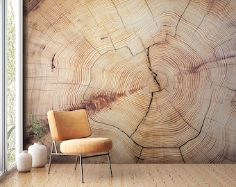 Carta da parati effetto legno e stile rustico, carta da parati effetto legno per camera da letto e soggiorno, parete decorativa, decorazione murale autoadesiva con fette di legno.