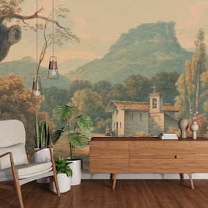 Mural de paisaje con pintura al óleo, papel tapiz de escena de bosque, papel tapiz de paisaje oscuro vintage, mural de pared, papel tapiz escénico