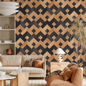 Holzstruktur Fischgrät Braun, Abnehmbare Tapete, Wandbild, Modern, Parkett, Shiplap, Akzent
