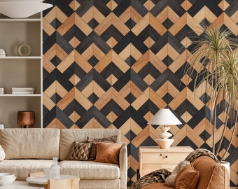 Wood Texture Herringbone Brown, Removable Wallpaper, Peel and Stick Wallpaper, Mural, Modern, Parquet, Shiplap, Accent