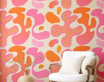 Colorful Abstract Mural, Line Art Wallpaper, Hand Drawing Wallpaper, Peel and Stick Wallpaper Home