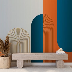 Carta da parati staccabile e adesiva con forme geometriche dai colori tenui, carta da parati geometrica, carta da parati bohem art staccabile e adesiva, murale astratto, boho