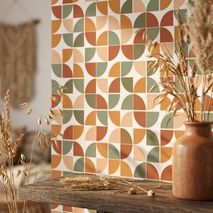 Modern Bauhaus geometrisk tapet | Abstrakt väggmålning från mitten av århundradet, minimalistiska primärfärger, självhäftande eller traditionell tapet