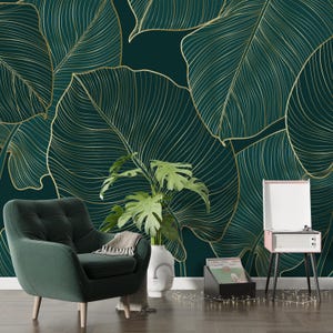 Green Effect Leaves Peel & Stick Wall Mural, Tropical Self Adhesive Wall Decal, Botanical Aesthetic Removable Wallpaper