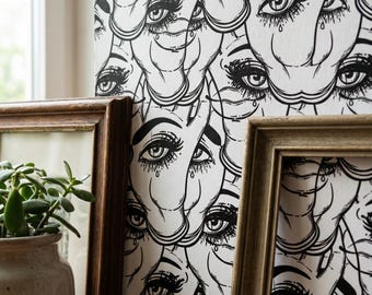 Witchy Wallpaper, Gothic Mural with Eye and Hands, Moody Mural, Black and White, Peel & Stick or Non-Pasted