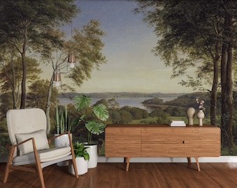 Vintage landscape wallpaper, Scenic wall mural wallpaper landscape, Dark landscape wall paper, vintage wallpaper