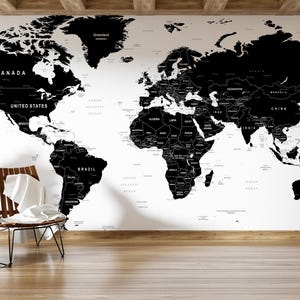 Papier peint carte du monde sombre, papier peint de bureau, papier peint amovible, papier peint carte du monde politique
