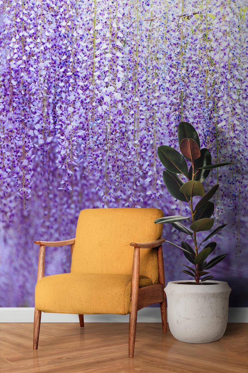 Vintage Purple Wisteria Floral Wallpaper, Beautiful 3D Wisteria Flowers ...