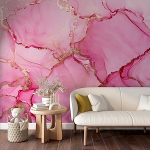 Abstrakte rosa Marmor Tapete, Tapete für moderne Kunst, Acrylmarmor Textur Tapete Ablösbar, Schälen und Aufkleben Tapete