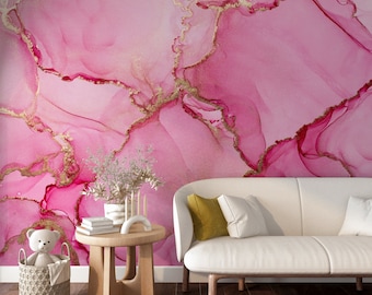 Papier peint abstrait marbre rose, papier peint d'art moderne, papier peint texturé marbre acrylique, papier peint amovible