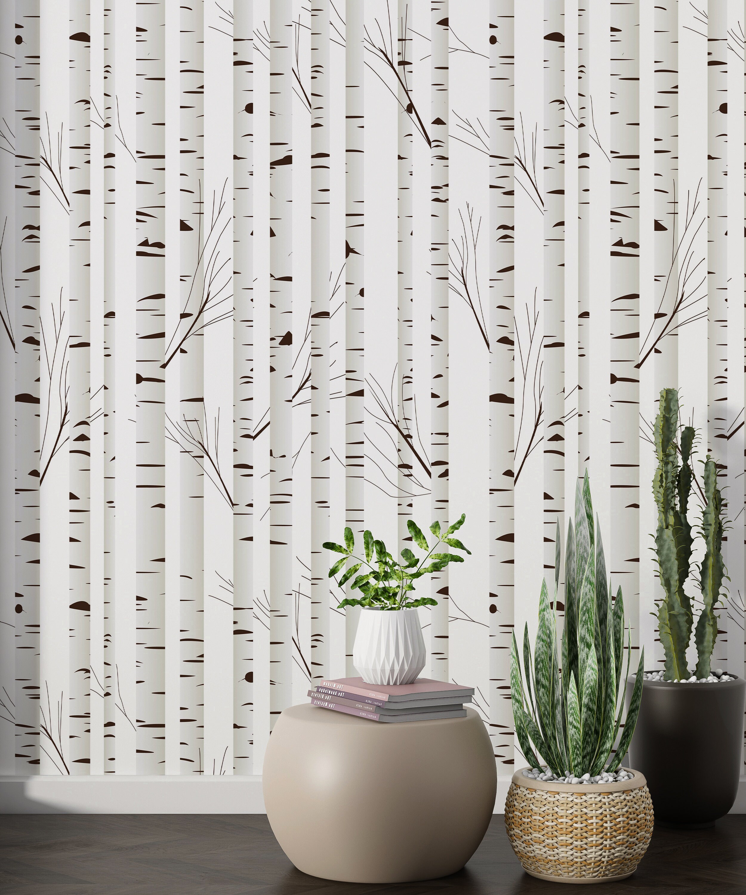 Black and White Wallpaper With Birch Trees, Abstract Birches Trees Wall ...
