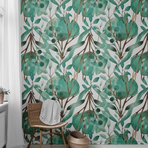 Greenery Wallpaper, Apothecary Fern Leaf Wall Decor, Woodland Forest Mural, Peel and Stick or Pre-pasted Green Botanical Wallpaper, Leaves