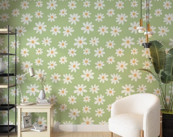 Floral retro wallpaper, Groovy peel and stick wallpaper, Accent retro removable wallpaper, Self adhesive Flower wallpaper, 60s 70s