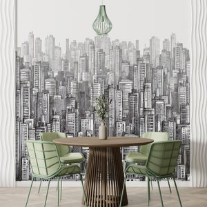 Erstellen Sie eine moderne und urbane Stadtbild-Tapete, schauen Sie mit unserer grauen Büro-Tapete, der schwarz-weißen entfernbaren Tapete, selbstklebend #40 an