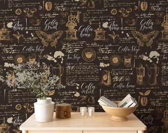 Coffe Shop Mural, Coffee Shop Wallpaper, Restaurant Peel and Stick Wallpaper, Peel & Stick Wallmural, Removable Wallpaper, Bakery Wallpaper