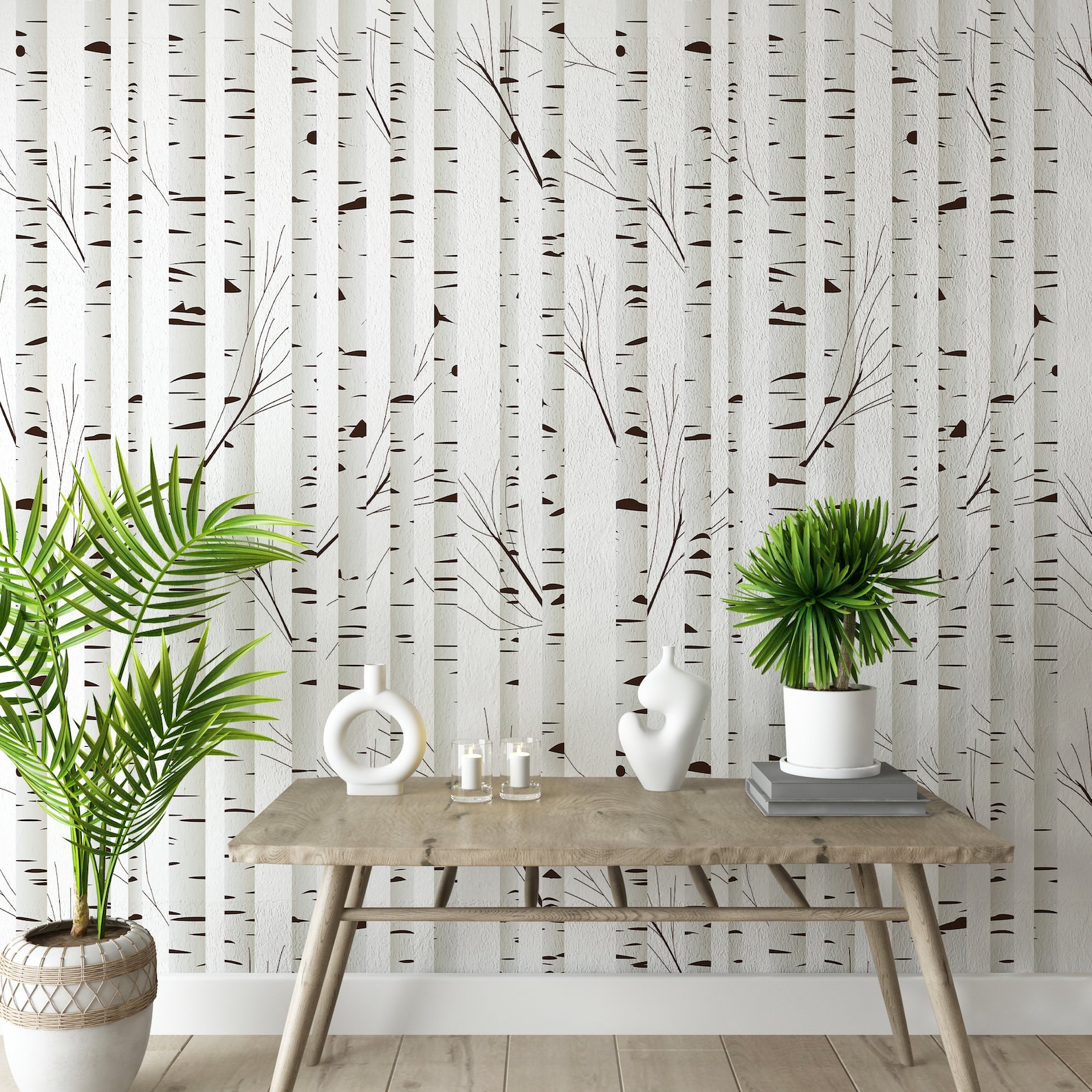 Black and White Wallpaper With Birch Trees, Abstract Birches Trees Wall ...