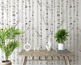 Black and White Wallpaper with Birch trees, Abstract Birches Trees Wall Mural Forest Wall Mural, Peel and Stick Wallpaper, Self Adhesive #39