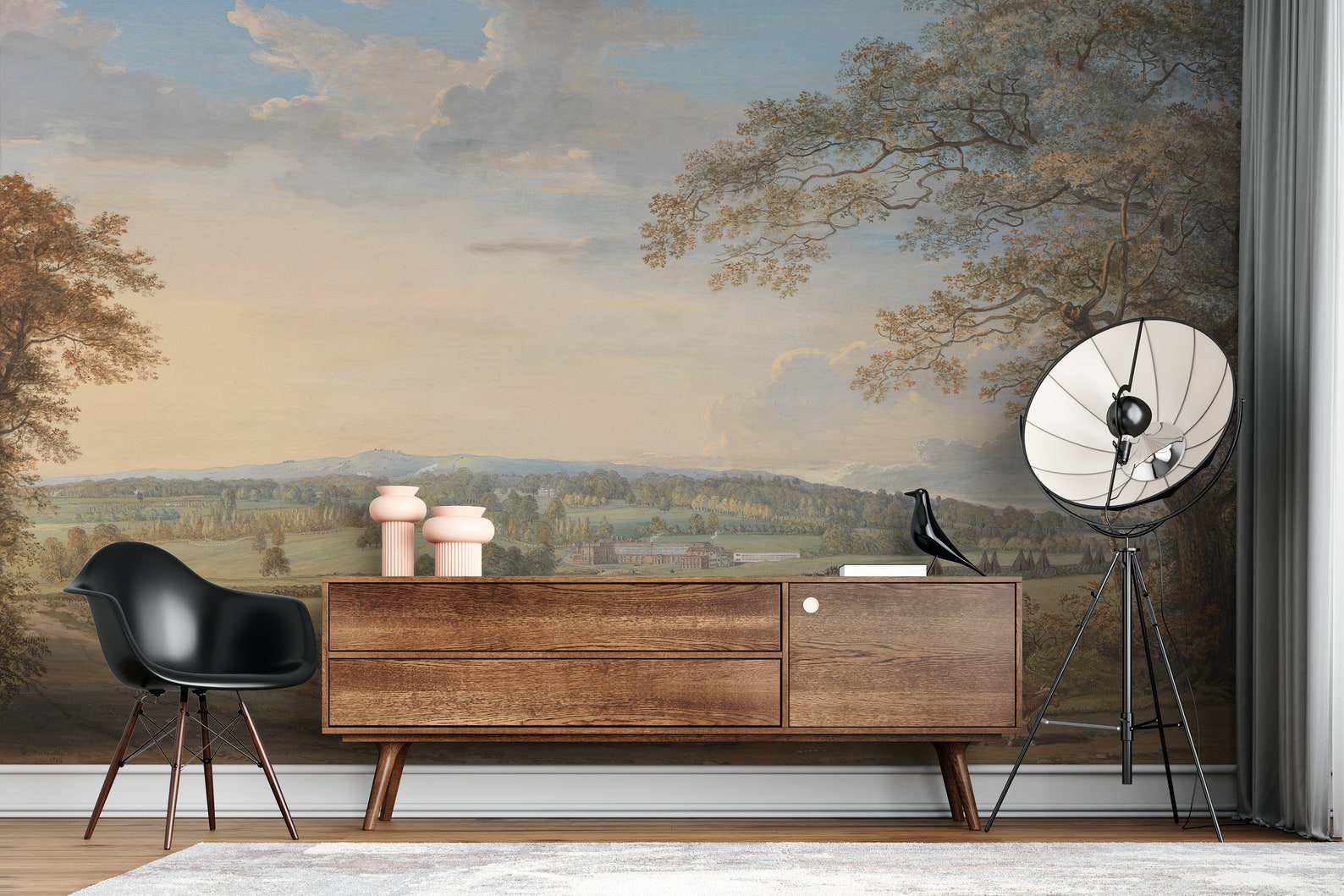 Scenic Wallpaper Mural, Rural Landscape Wallpaper Traditional, Vintage ...