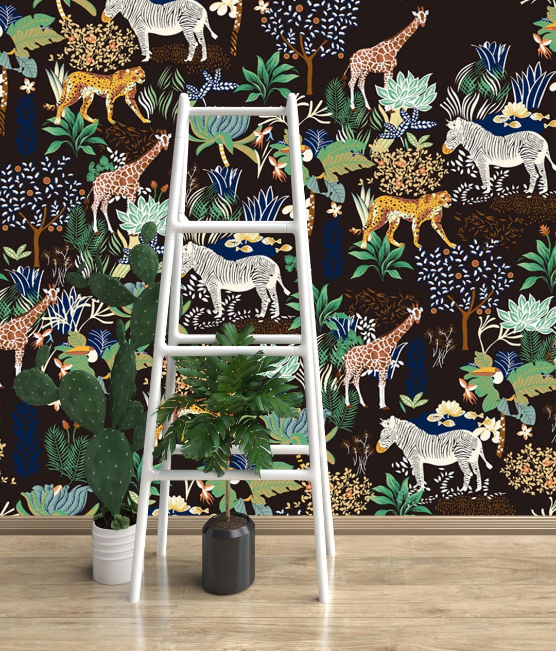 Tropical Safari Peel and Stick Wallpaper - Jungle Animals Wall Mural ...