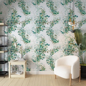 Eucalyptus Peel and Stick Wallpaper, Temporary Wallpaper, Botanical Wallpaper, Boho Wallpaper, Removable Wallpaper, Floral Wallpaper