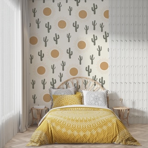 Carta da parati del deserto di Sonora, carta da parati minimalista Boho con cactus del deserto, staccabile e attaccabile, rimovibile e riposizionabile o preincollata tradizionale