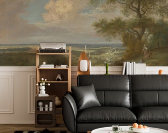 Scenic painting wallpaper, Vintage landscape, Watercolor Scene Wallpaper, Scene wall mural, Rural, Panoramique