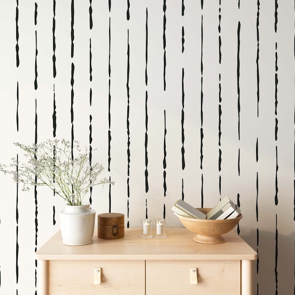 Minimal Stripe Peel and Stick Wallpaper, Stripe Black and White Self Adhesive Wallpaper, Brush Stroke, Striped wallpaper #58