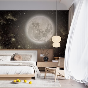 Fantastica carta da parati Full Moon Outer Space Peel and Stick, carta da parati Night Sky & Moon Clouds, murale da parete Moon Space and Stars Room Decor