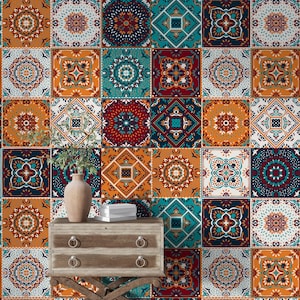 Carta da parati con piastrelle marocchine, carta da parati geometrica, carta da parati spagnola, carta da parati staccabile e adesiva e carta da parati tradizionale #70