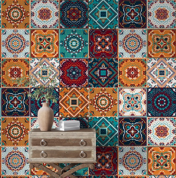 Moroccan Tiles Wallpaper, Geometric Wallpaper, Spanish Wallpaper, Peel and Stick and Traditional Wallpaper #70