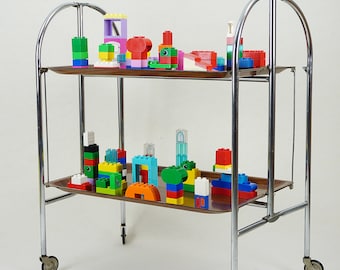 Vintage Industrial Folding Bar Cart: Tea & Cocktail Trolley