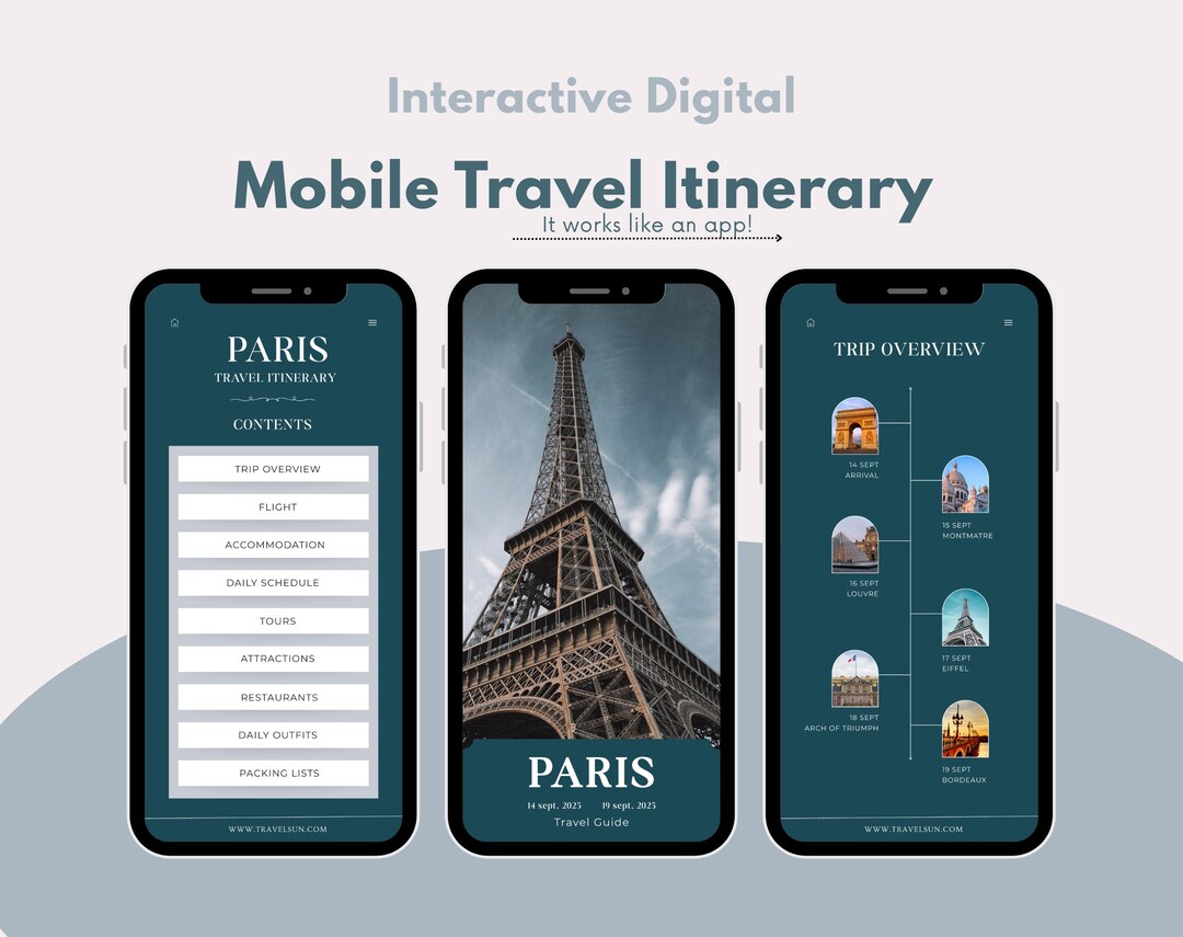 Editable Mobile Travel Itinerary Template, Canva Trip Planner - Etsy