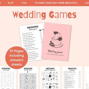 Hochzeitsspiele, Hochzeitsfeier Spiele bündeln Sie perfekt für Hochzeitstischspiele, Wer weiß am besten, Hochzeitskreuzworträtsel, Hochzeitsempfehlungskarten