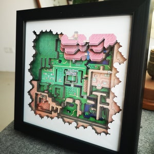 Nintendo - Zelda A Link to the Past - Shadow Box - Efekt 3D - Grafika ścienna - Edycja limitowana - Mapa świata światła - Seria retro