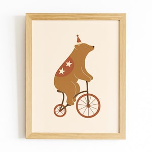 Vintage Circus Bear Printable Wall Art – Boho Nursery Decor | Retro Kids Room Poster | Digital Download
