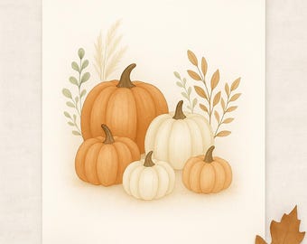 Boho Pumpkin Halloween Wall Art | Neutral Fall Printable | Autumn Harvest Digital Download