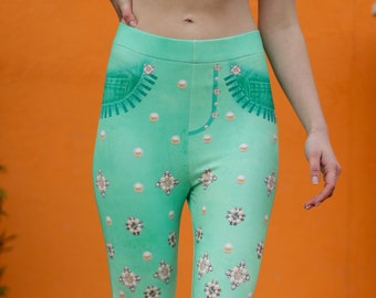Green Trousers Patterned Stylish And Comfortable Leggings For Daily Use,Fun and Comfortable Leggings,Interesting Gif for Fashion Enthusiasts