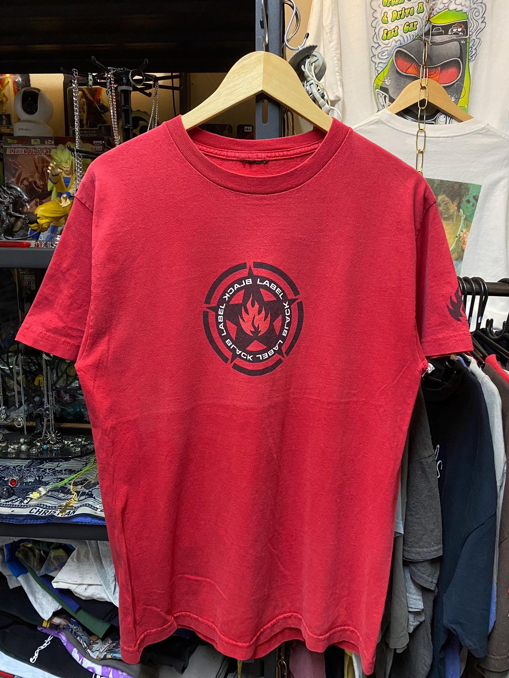 Vintage Black Label Shirt Mens Medium Red Spellout Skate Grunge