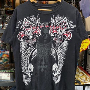 Y2K grunge style double skull & Wing Men&#39;s T-Shirt M , Grunge , Y2K t shirt , Emo