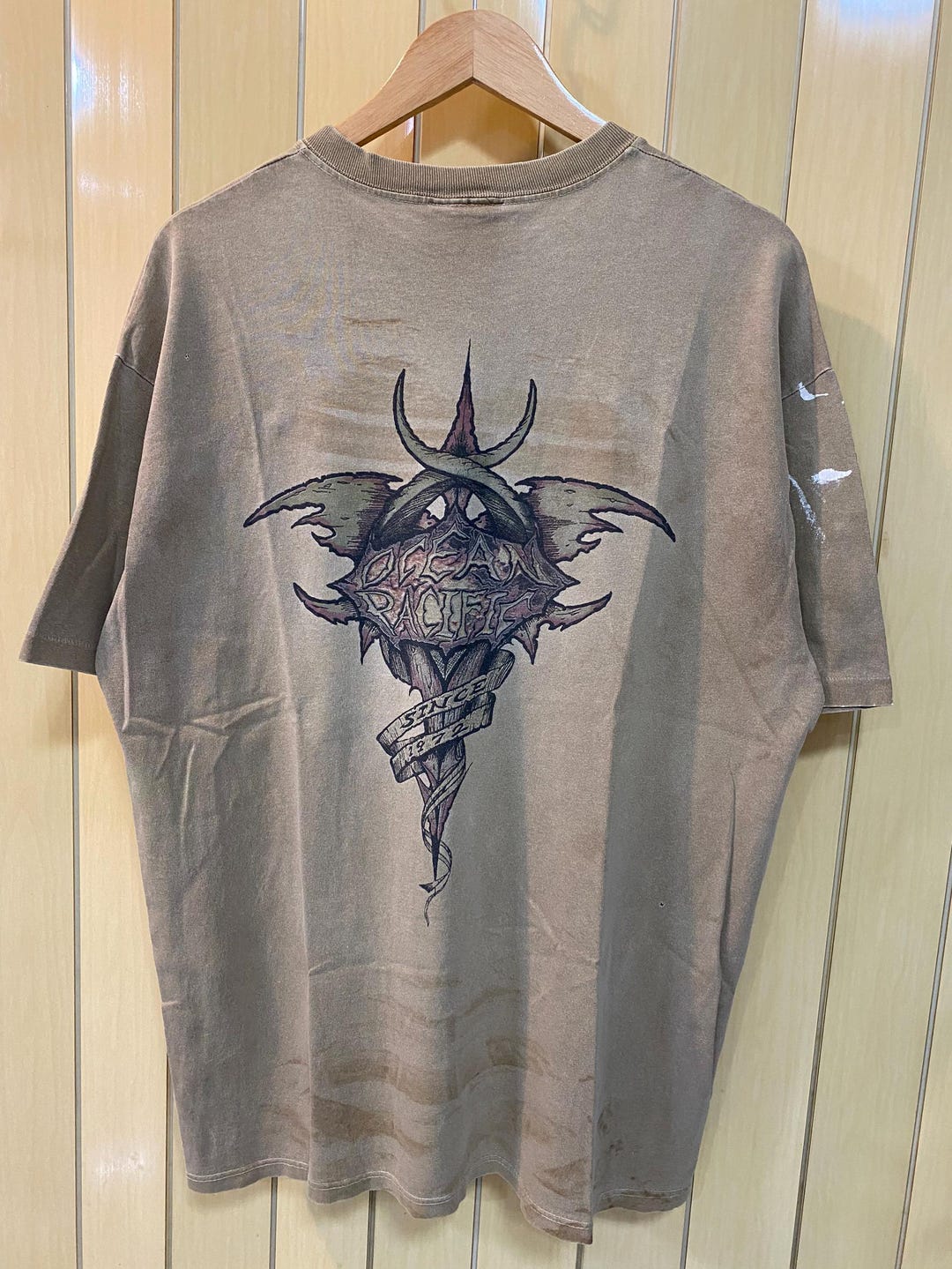 90s Ocean Pacific ヴィンテージ Tシャツ 総柄 art アート Vintage 90s Ocean Pacific Tribal Graphic T-shirt Size XL ( Rare
