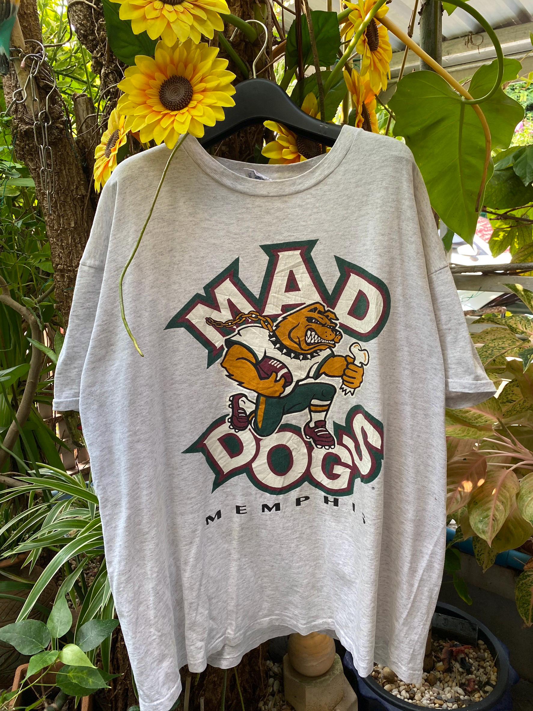 Vintage 90s Memphis Mad Dogs Football Gray T-shirt Size XL , Vtg